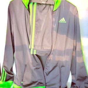 ❌Offer Up❌ Grey Adidas track suit Green Striped